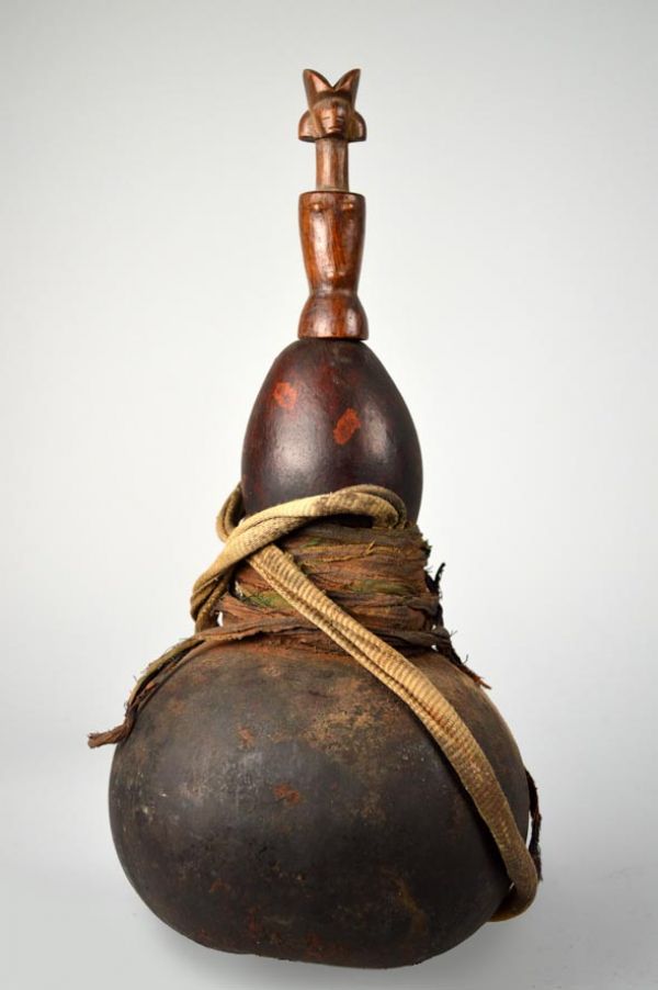 Zaramo Large Medicine Gourd With Figural Stopper 