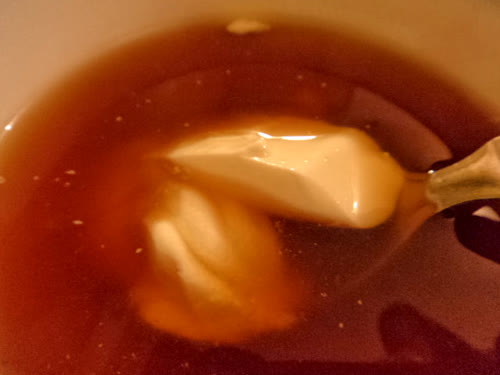 Mixing cream into fairytale pumpkin syrup