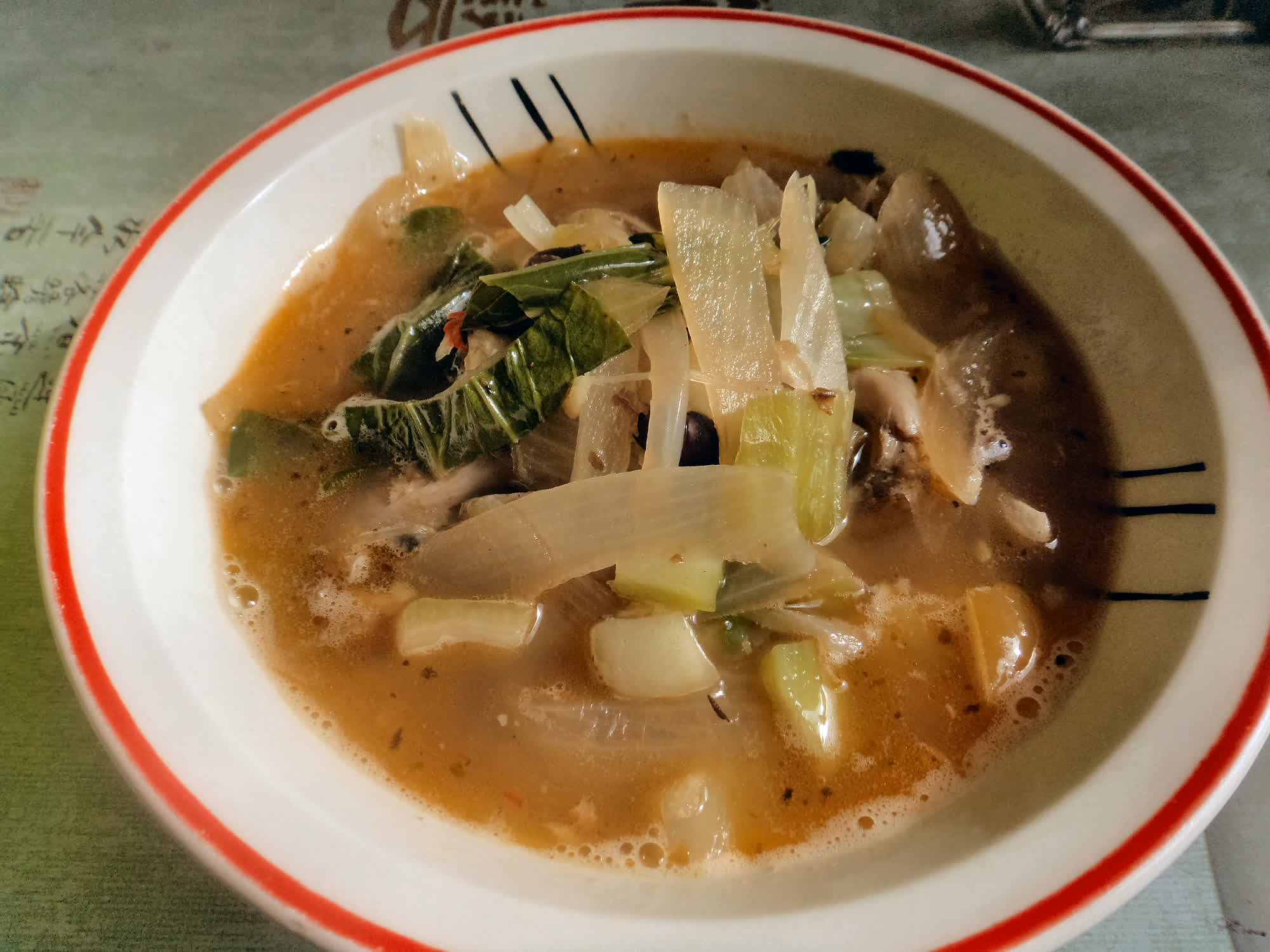  Asian style spicy bokchoy soup.