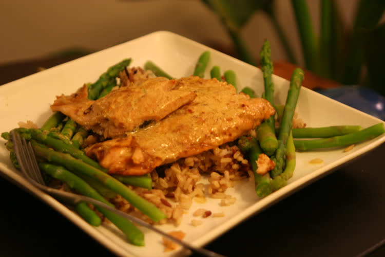 Salmon, asparagus, rice